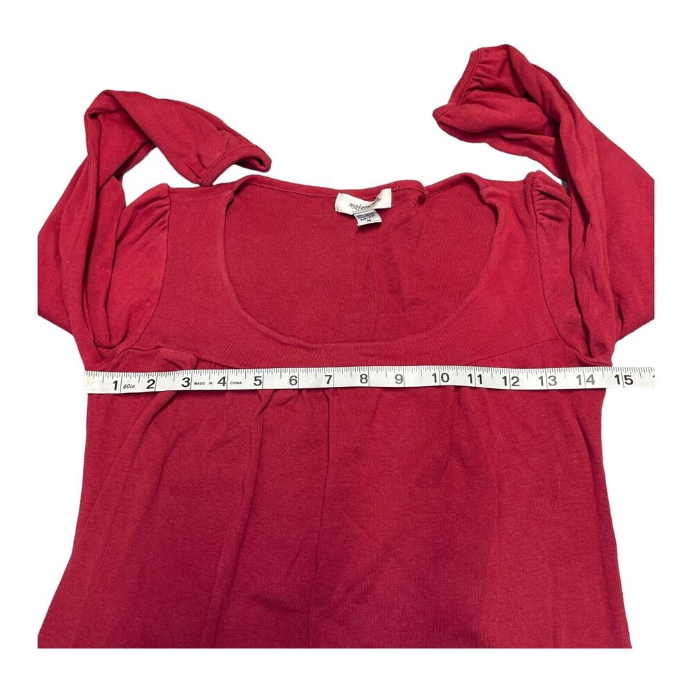 Maternitees Blouse Top Womens Medium Red Cotton Round Neck Long Sleeve Pullover - Picture 4 of 7